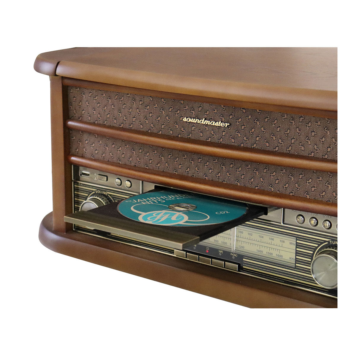Nostalgie Stereoanlage mit UKW Radio, Plattenspieler, CD/MP3, USB, Encoding, Kassette, Bluetooth®