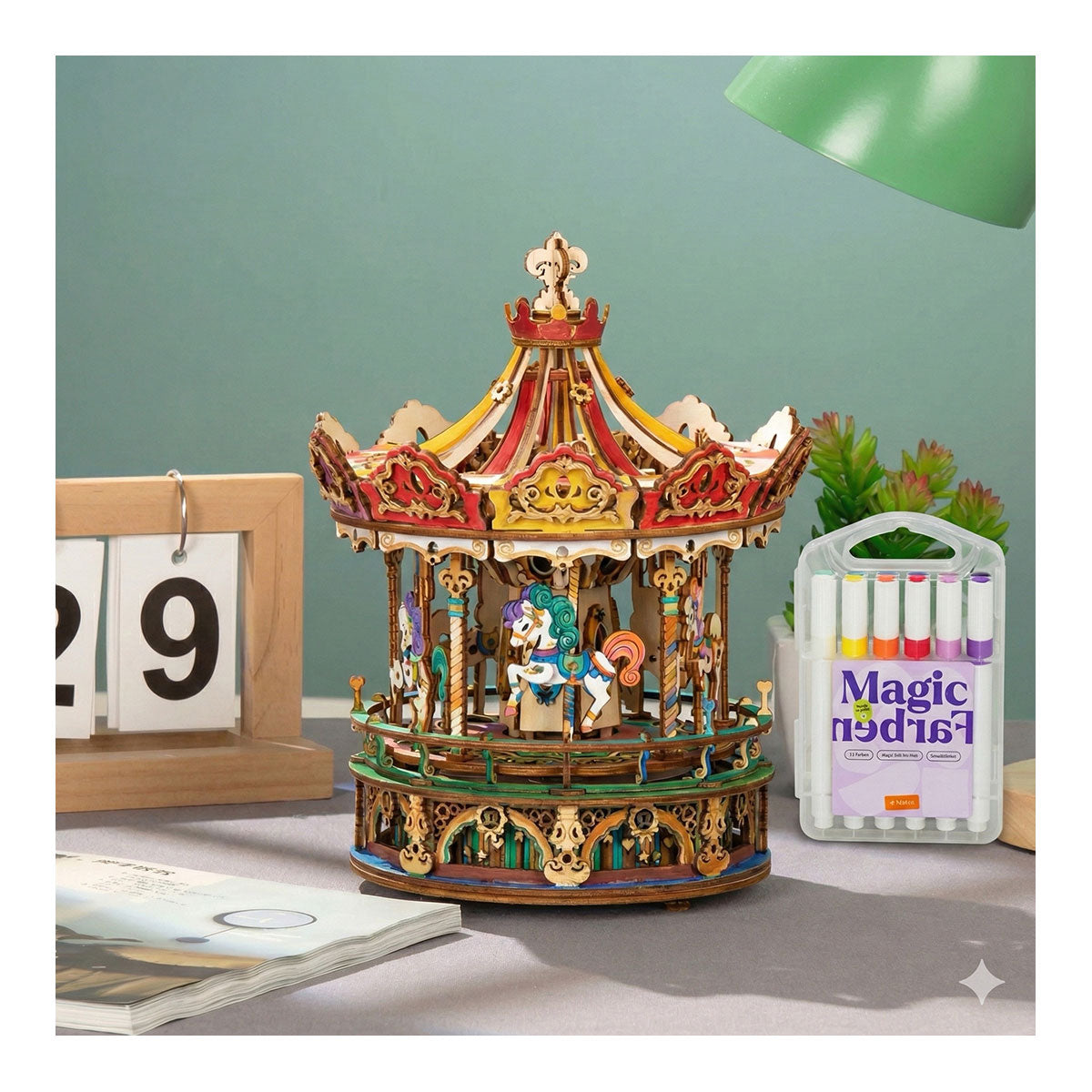 Vorteilsaktion: 3D Holzpuzzle Karussell + 12 MagicFarben