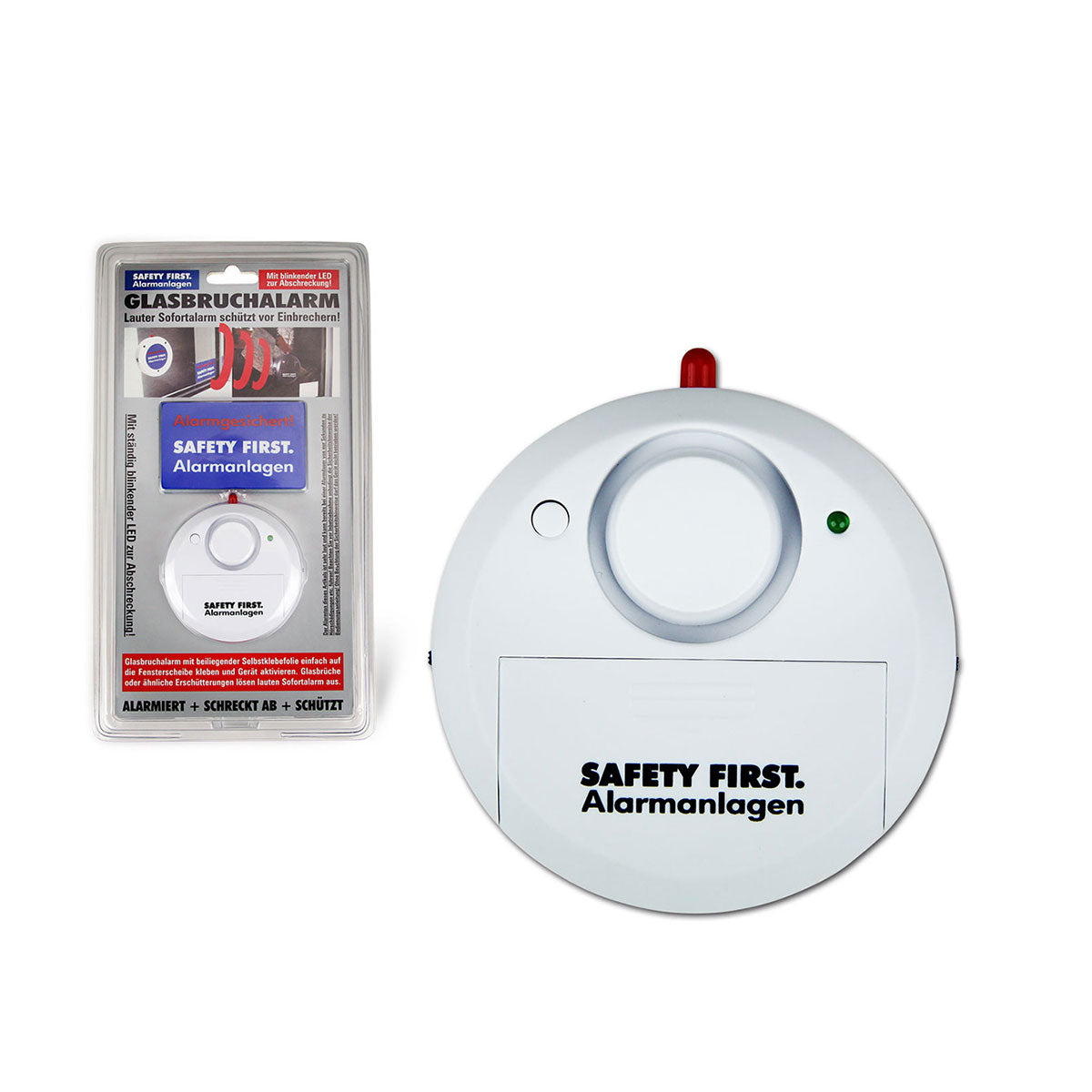 Sicherheitspaket: Taschenlampe mit Alarm, Glasbruchalarm (2er Set) & Türgriffalarm