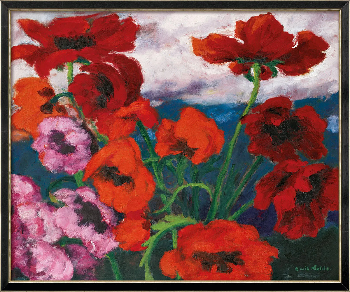 Emil Nolde: Bild "Großer Mohn (Rot, Rot, Rot)" (1942, Reduktion) - Version schwarz-silberfarben gerahmt