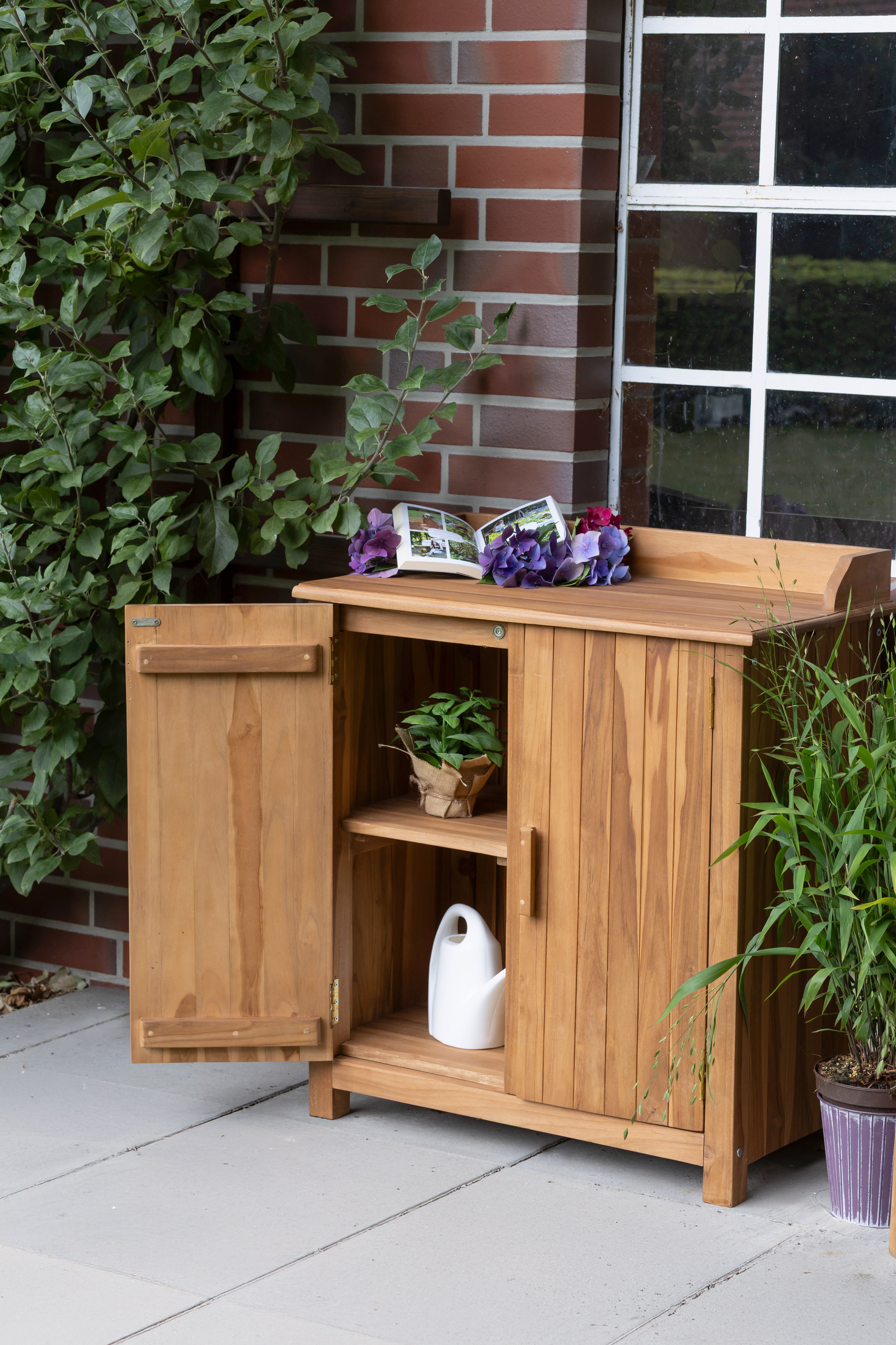 Gartenschrank Batley Teak mit Arbeitsfläche
