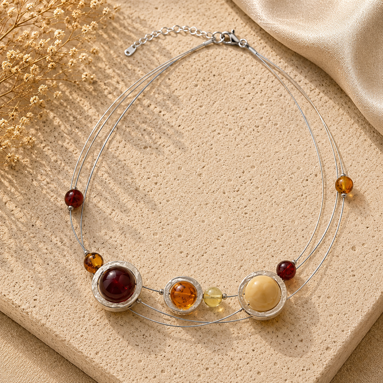 Bernsteincollier "Sonne, Mond und Sterne"