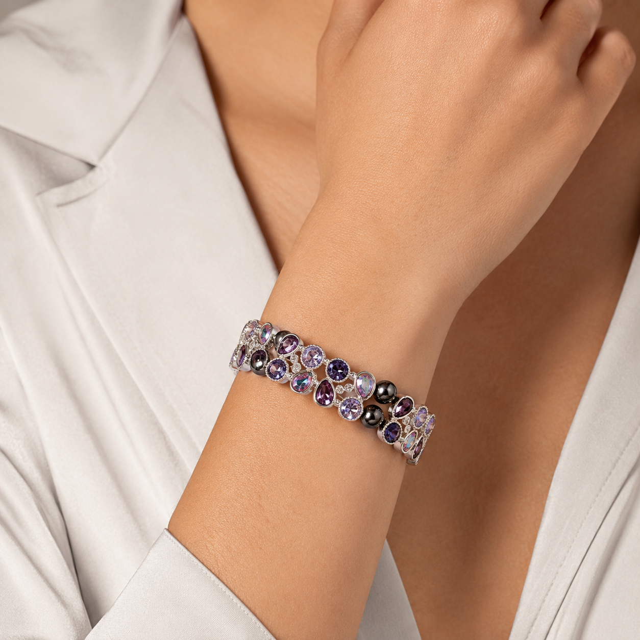 Kristallarmband Lavendelglitzer mit Hämatit
