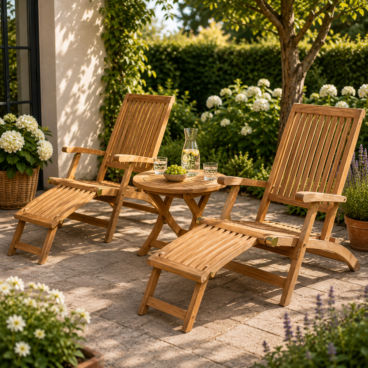 Gartenmöbelgruppe Liegestuhl Yacht und Teaktisch Burton