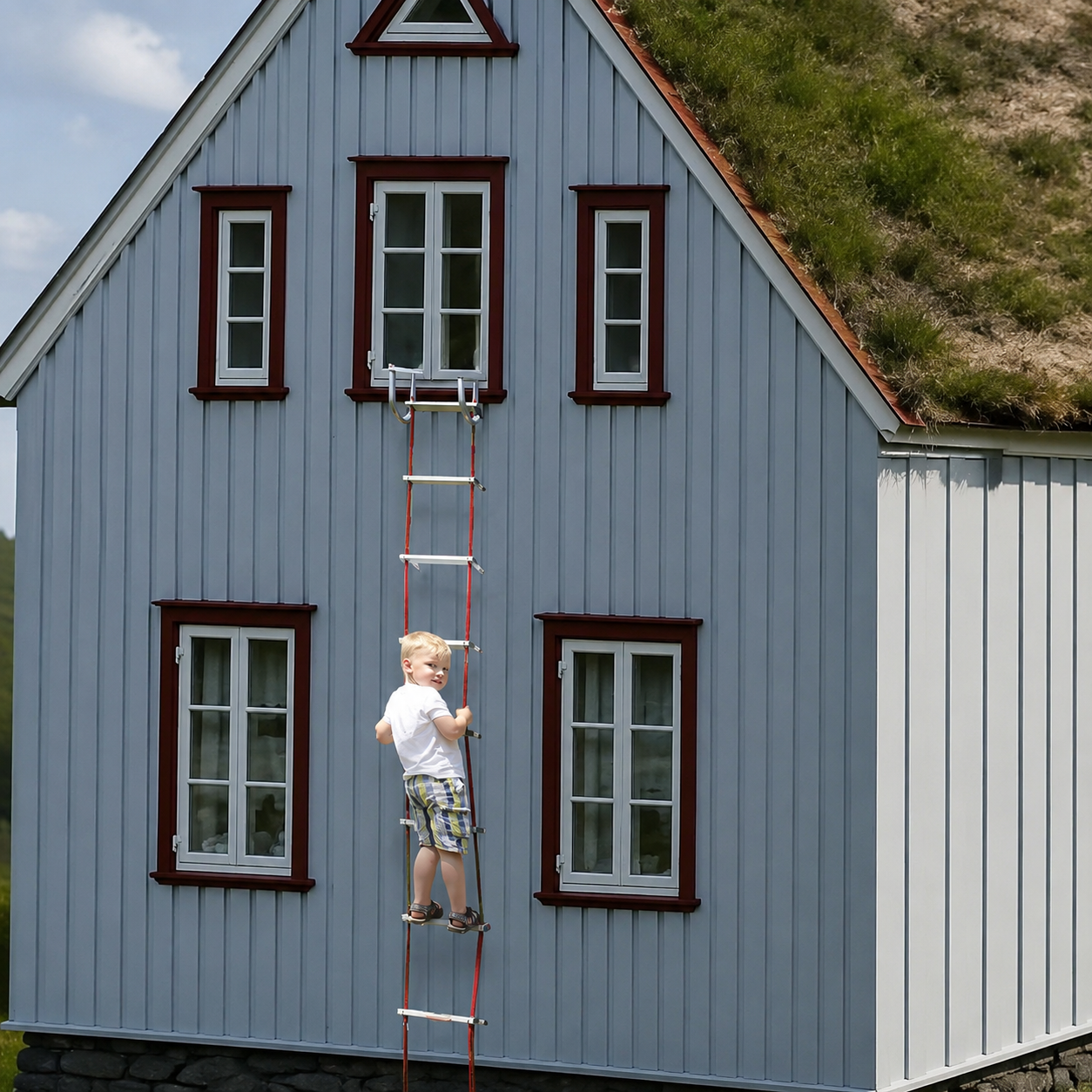 Rettungsleiter / Fluchtleiter 7,5m - Aluminium-Trittstufen