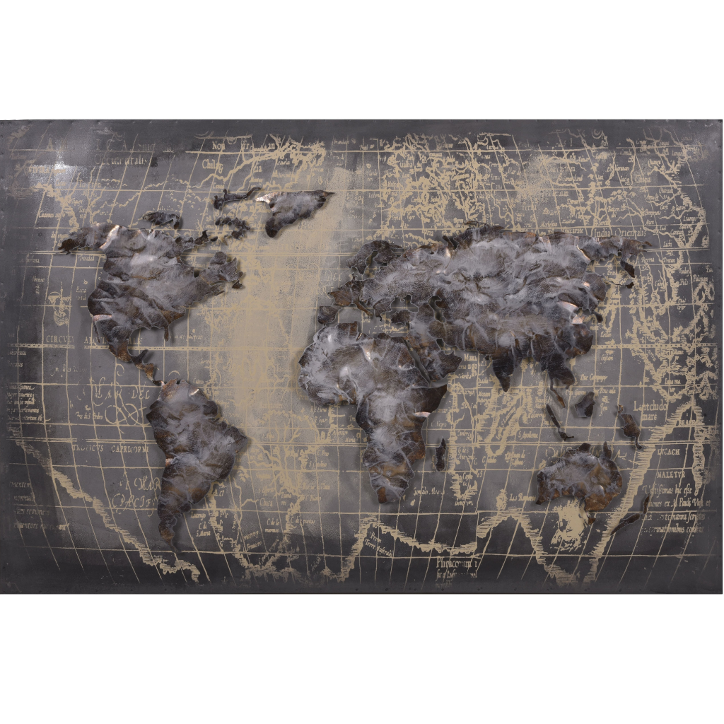 3D Metallbild Weltkarte (grau)