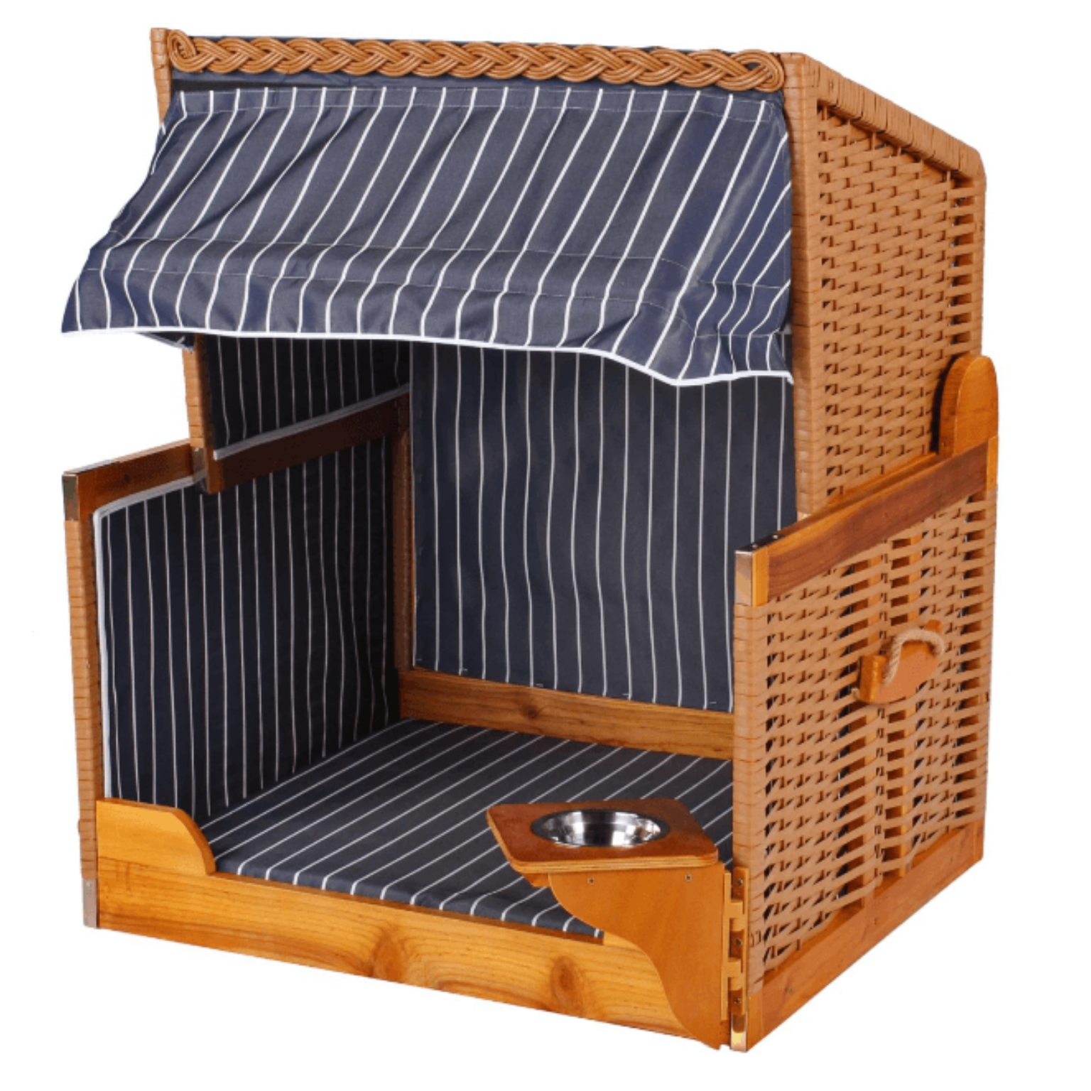 Hunde- und Katzenstrandkorb gestreift/blau PE beige