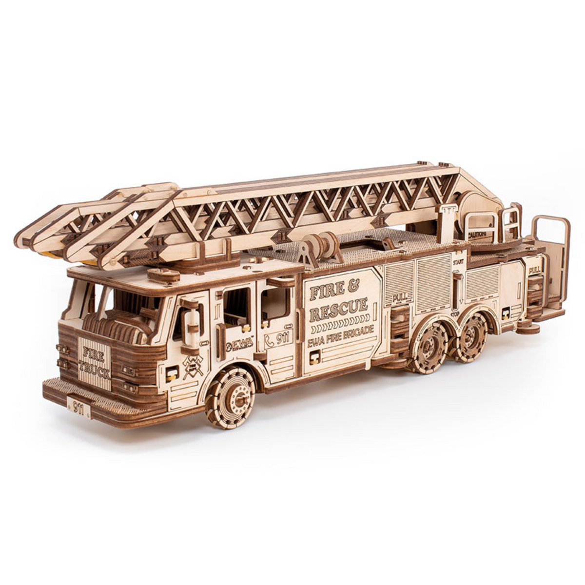 3D-Holzpuzzle Mechanisches Feuerwehrauto
