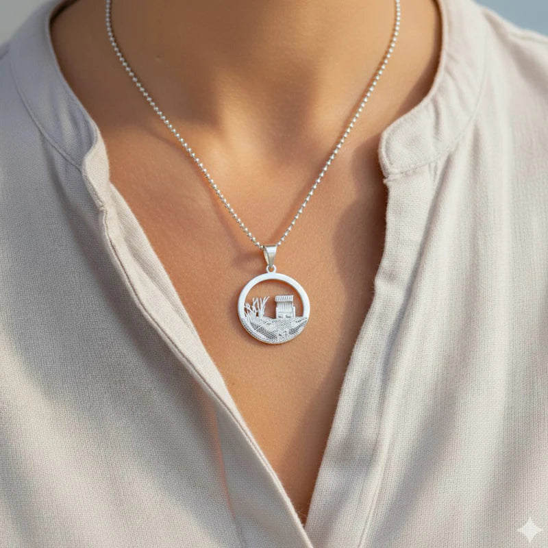 Kettenanhänger Strandkorb Rund / Düne - Silber