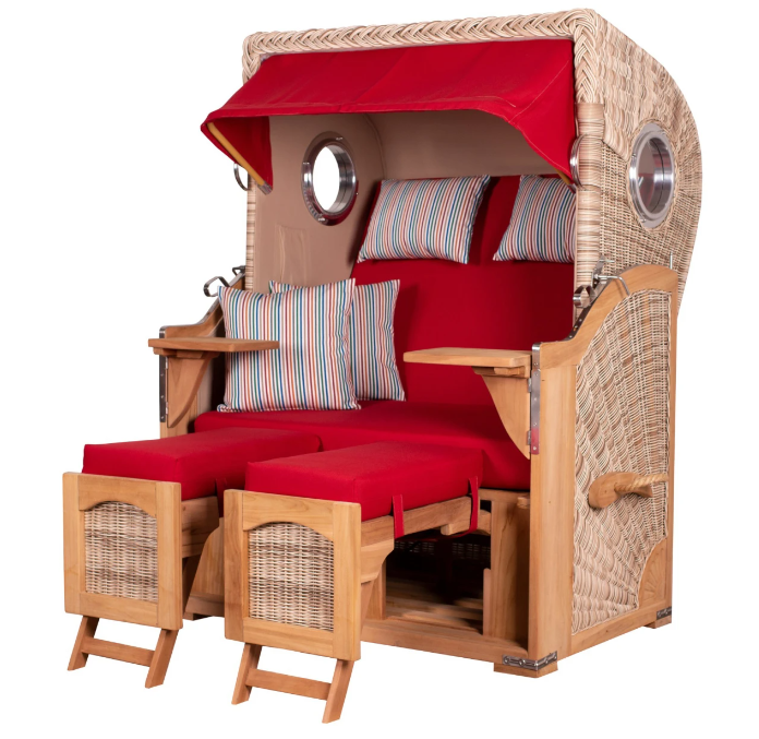 Strandkorb Düne Teak Bullauge Dessin 585 inkl. Sekt-/Champagnerkühler