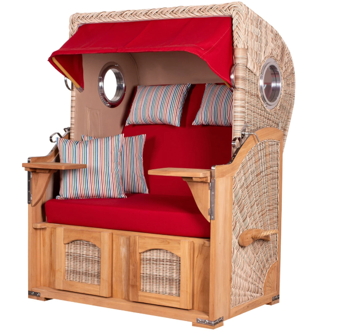 Strandkorb Düne Teak Bullauge Dessin 585 inkl. Sekt-/Champagnerkühler