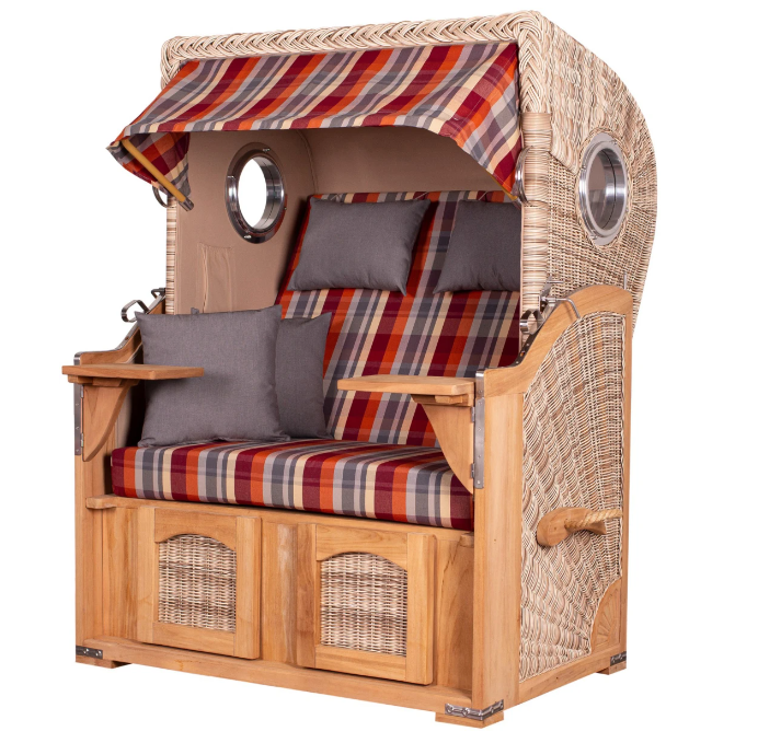 Strandkorb Düne Teak Bullauge Dessin 584 inkl. Sekt-/Champagnerkühler