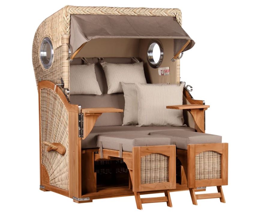 Strandkorb Düne Teak Bullauge Dessin 534 inkl. Feuerschale IDAHO