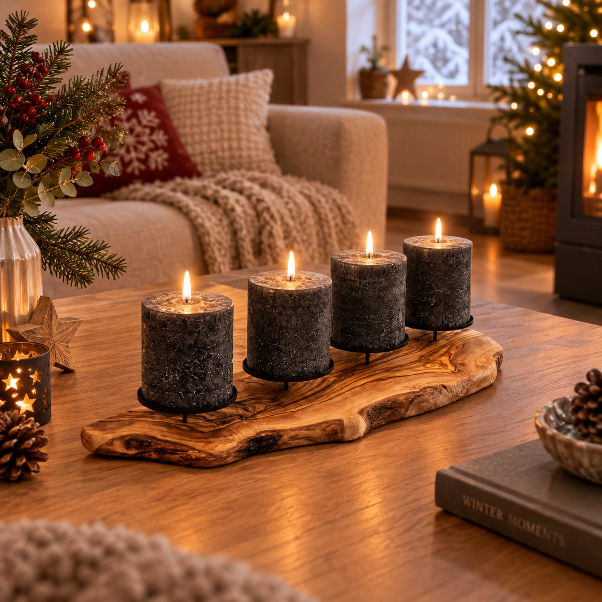 Kerzenhalter ADVENT-RUSTKAL aus Olivenholz