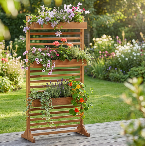 Sichtschutz Pflanzspalier Holmer Teak mit Pflanzbehälter