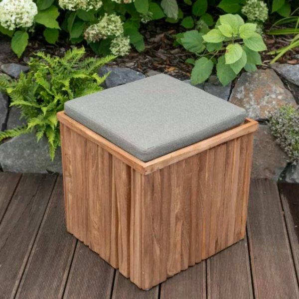 Teakholz Hockerbox Oxford inkl. Kissenauflage