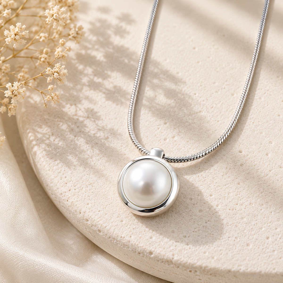 Kettenanhänger rund mit Perle mit Kette
