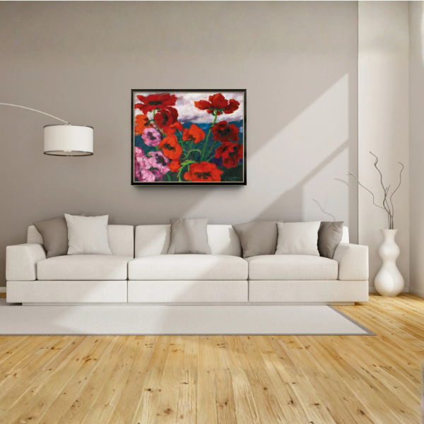 Bild "Großer Mohn (Rot, Rot, Rot)" (1942, Originalgröße) - Version schwarz-silberfarben gerahmt