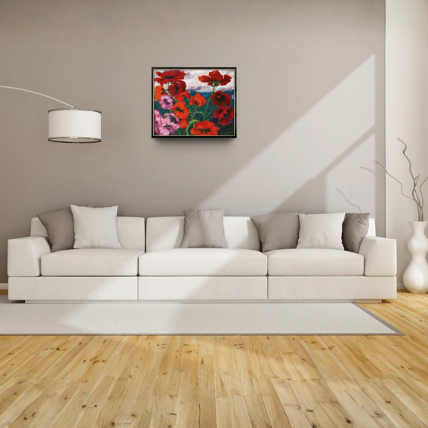 Emil Nolde: Bild "Großer Mohn (Rot, Rot, Rot)" (1942, Reduktion) - Version schwarz-silberfarben gerahmt