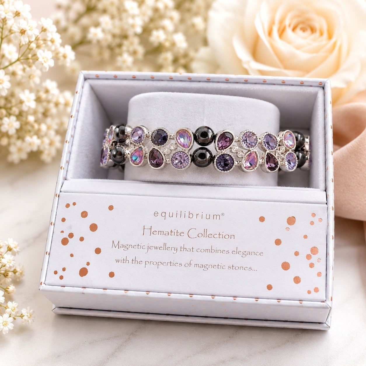 Kristallarmband Lavendelglitzer mit Hämatit