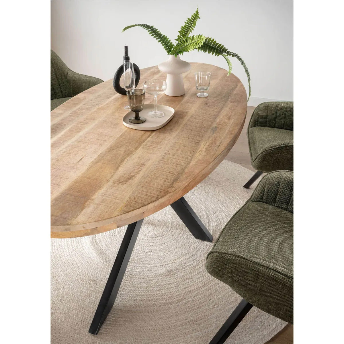 Massivholztisch Avola (Mangoholz) oval 180 x 90 cm - Gestell Kreuz-Form