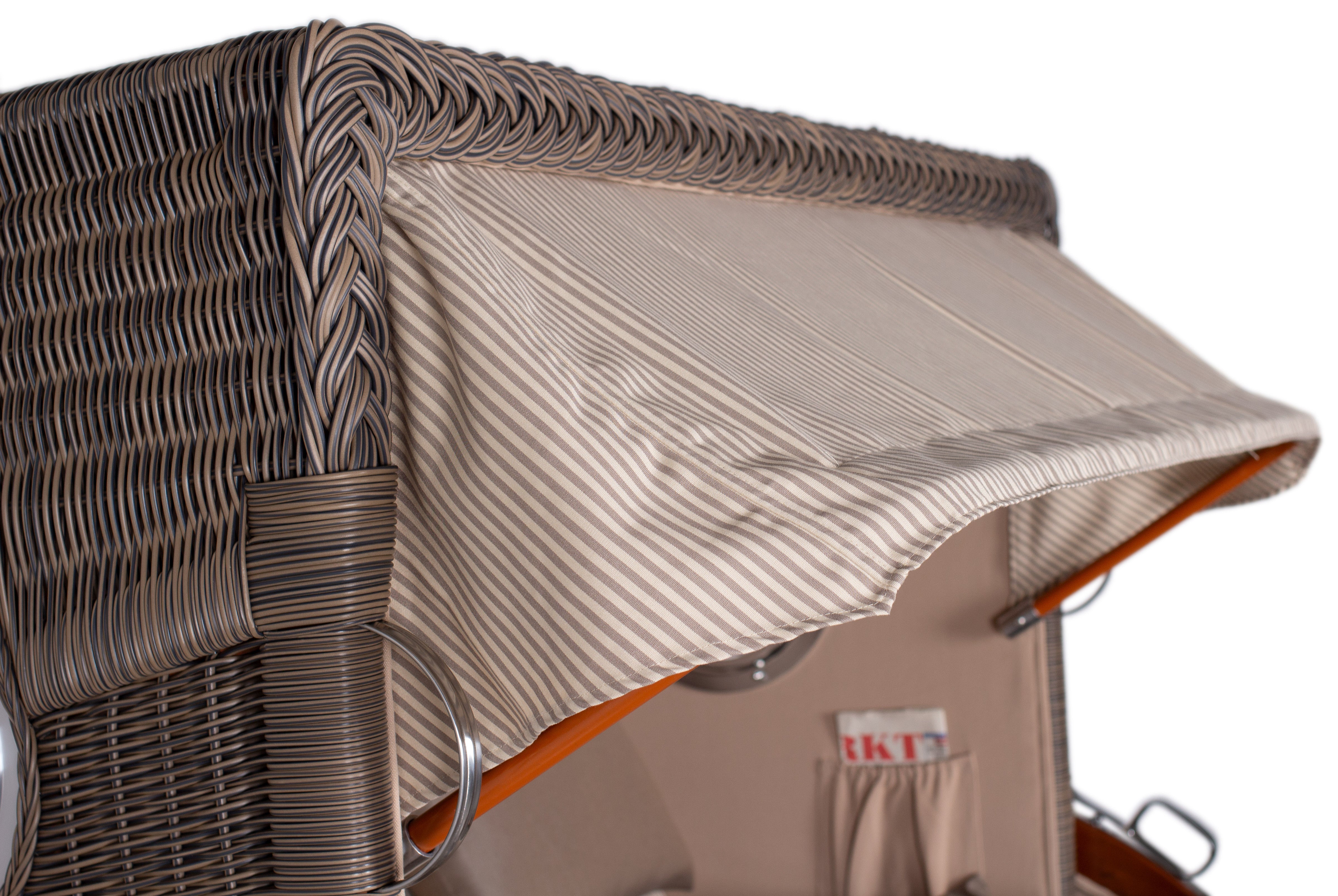 Strandkorb Düne Bullauge Mahagoni PE Grey Dessin 510 inkl. Sekt-/Champagnerkühler