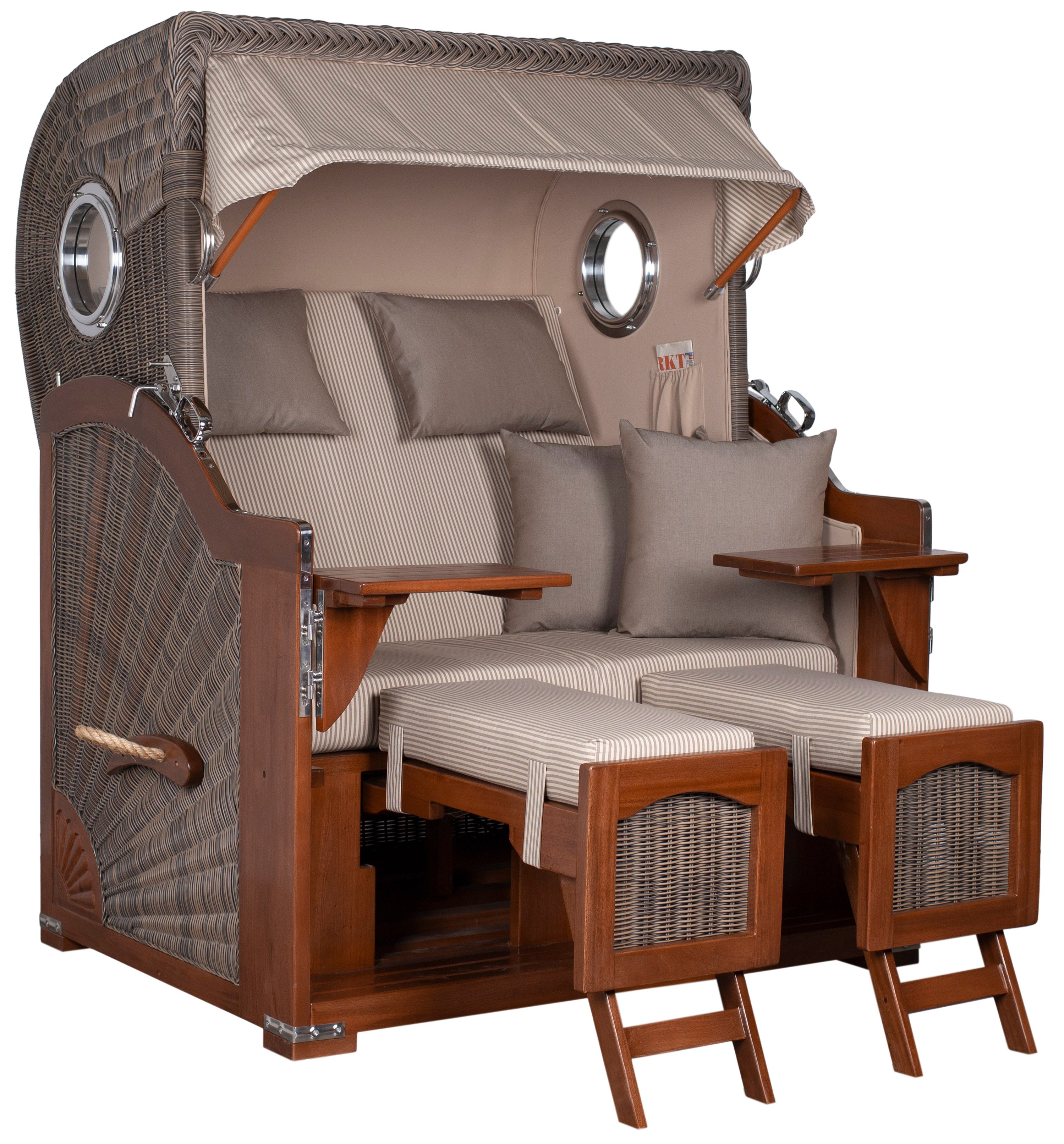 Strandkorb Düne Bullauge Mahagoni PE Grey Dessin 510 inkl. Sekt-/Champagnerkühler