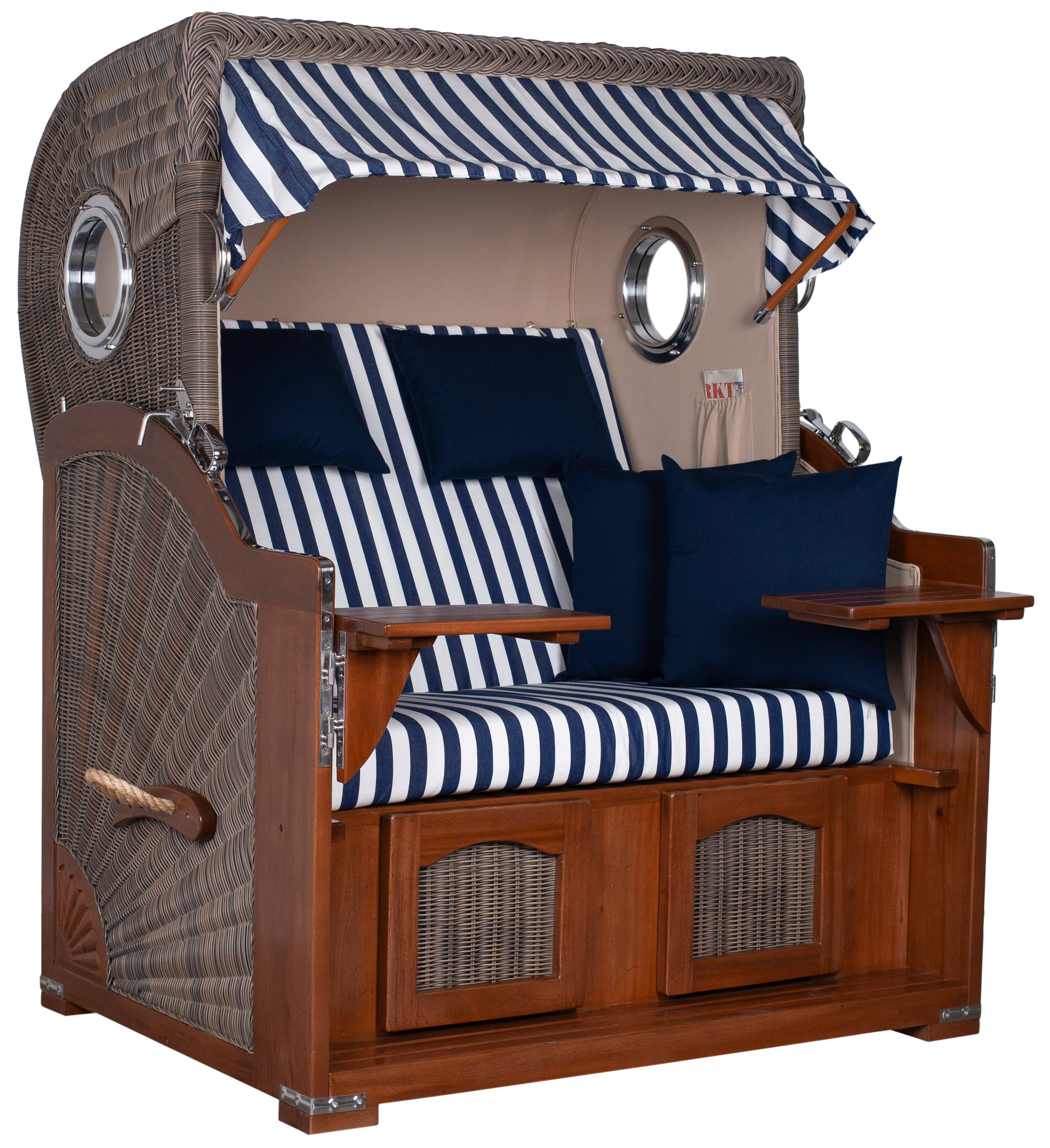 Strandkorb Düne Bullauge Mahagoni PE Grey Dessin 518 inkl. Sekt-/Champagnerkühler