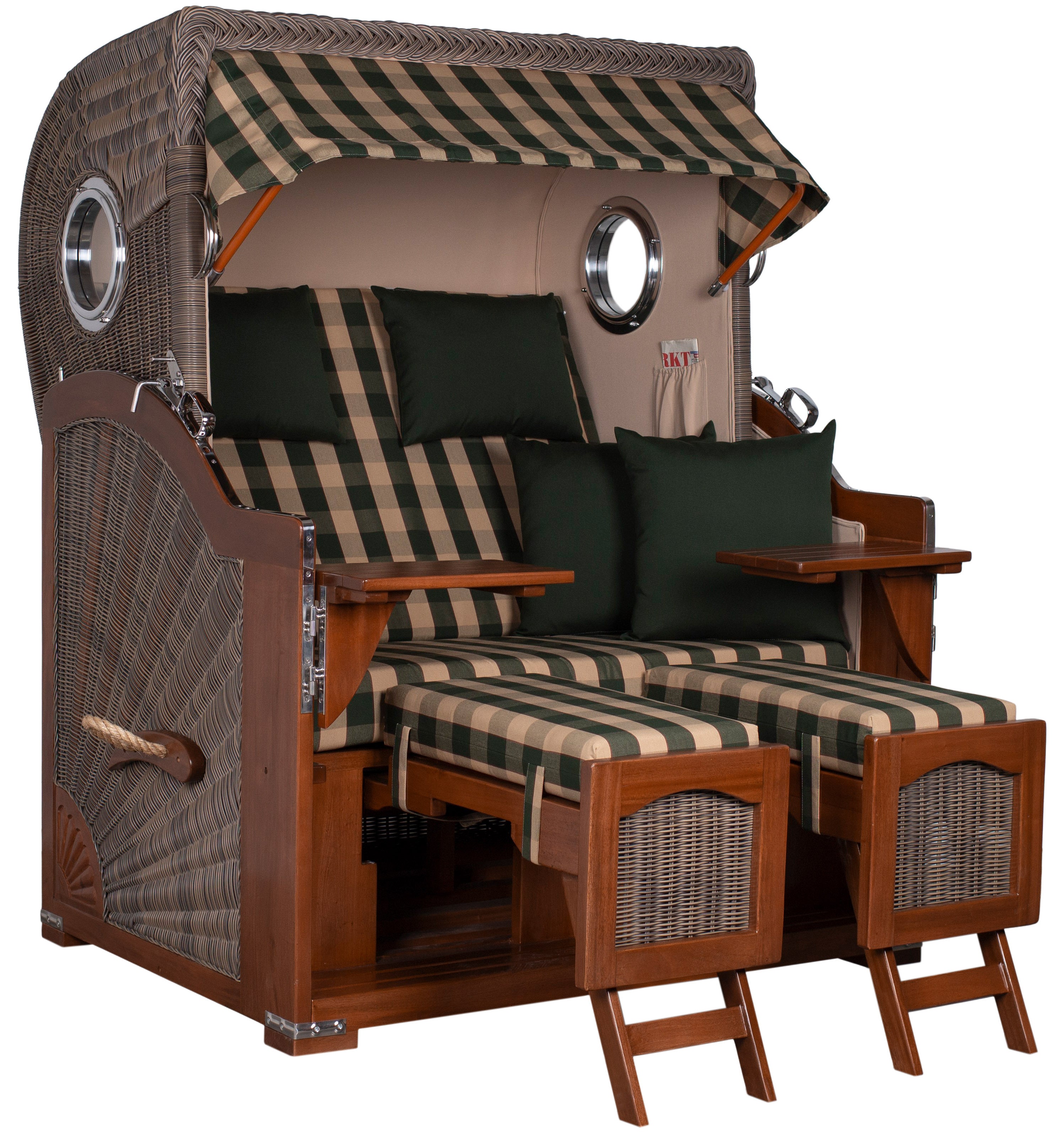 Strandkorb Düne Bullauge Mahagoni PE Grey Dessin 506 inkl. Sekt-/Champagnerkühler