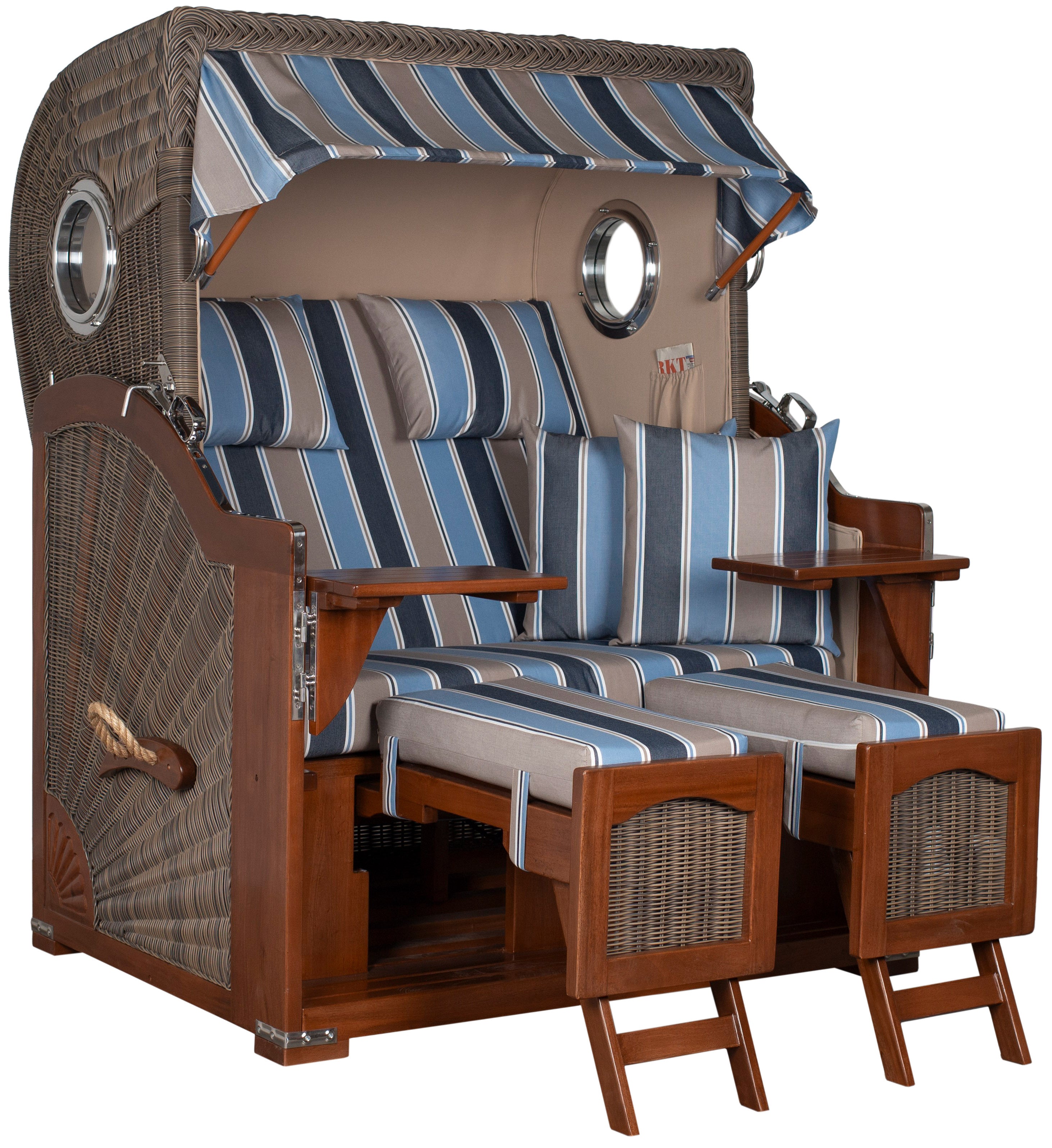 Strandkorb Düne Bullauge Mahagoni PE Grey Dessin 580 inkl. Sekt-/Champagnerkühler