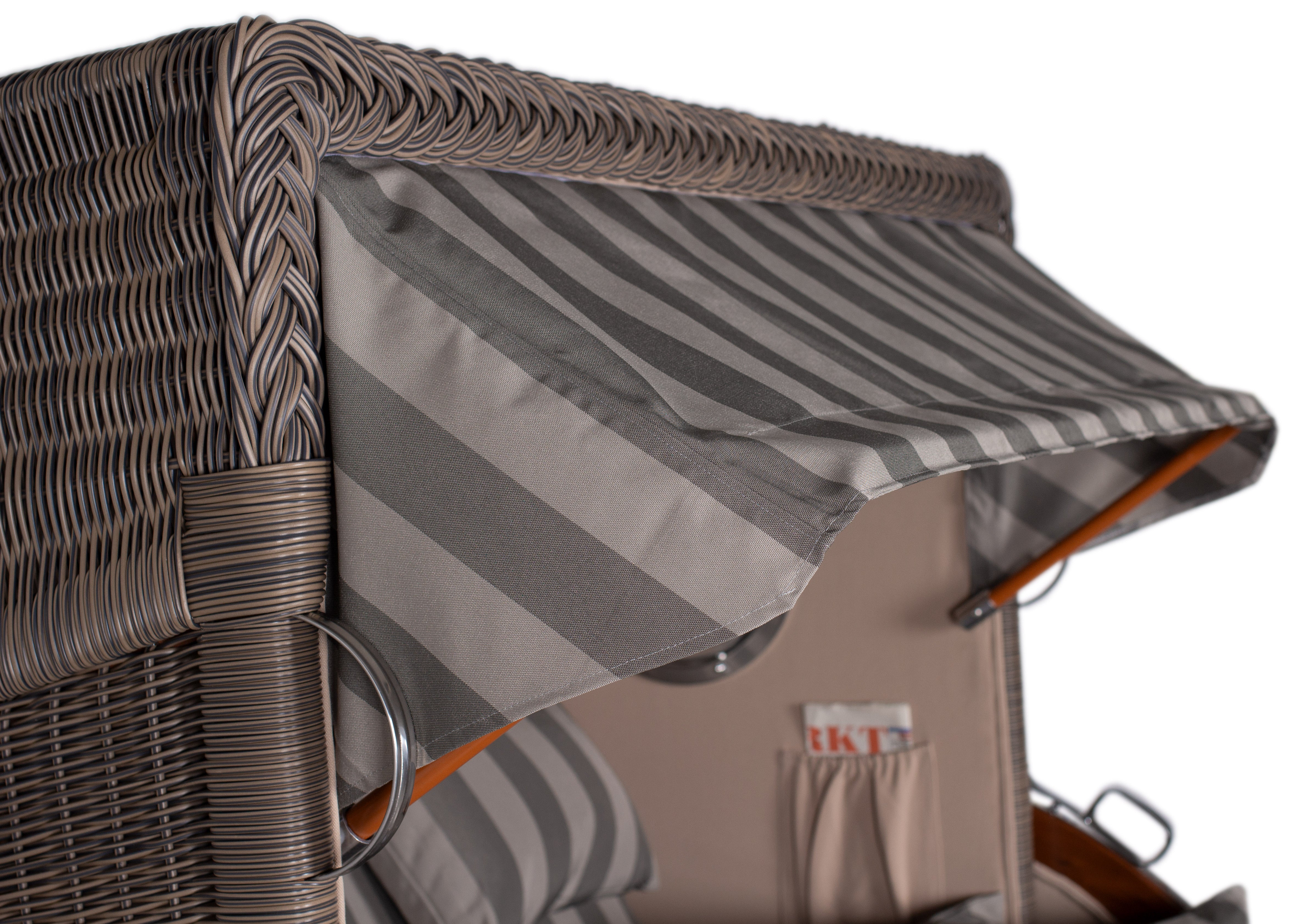 Strandkorb Düne Bullauge Mahagoni PE Grey Dessin 537 inkl. Sekt-/Champagnerkühler