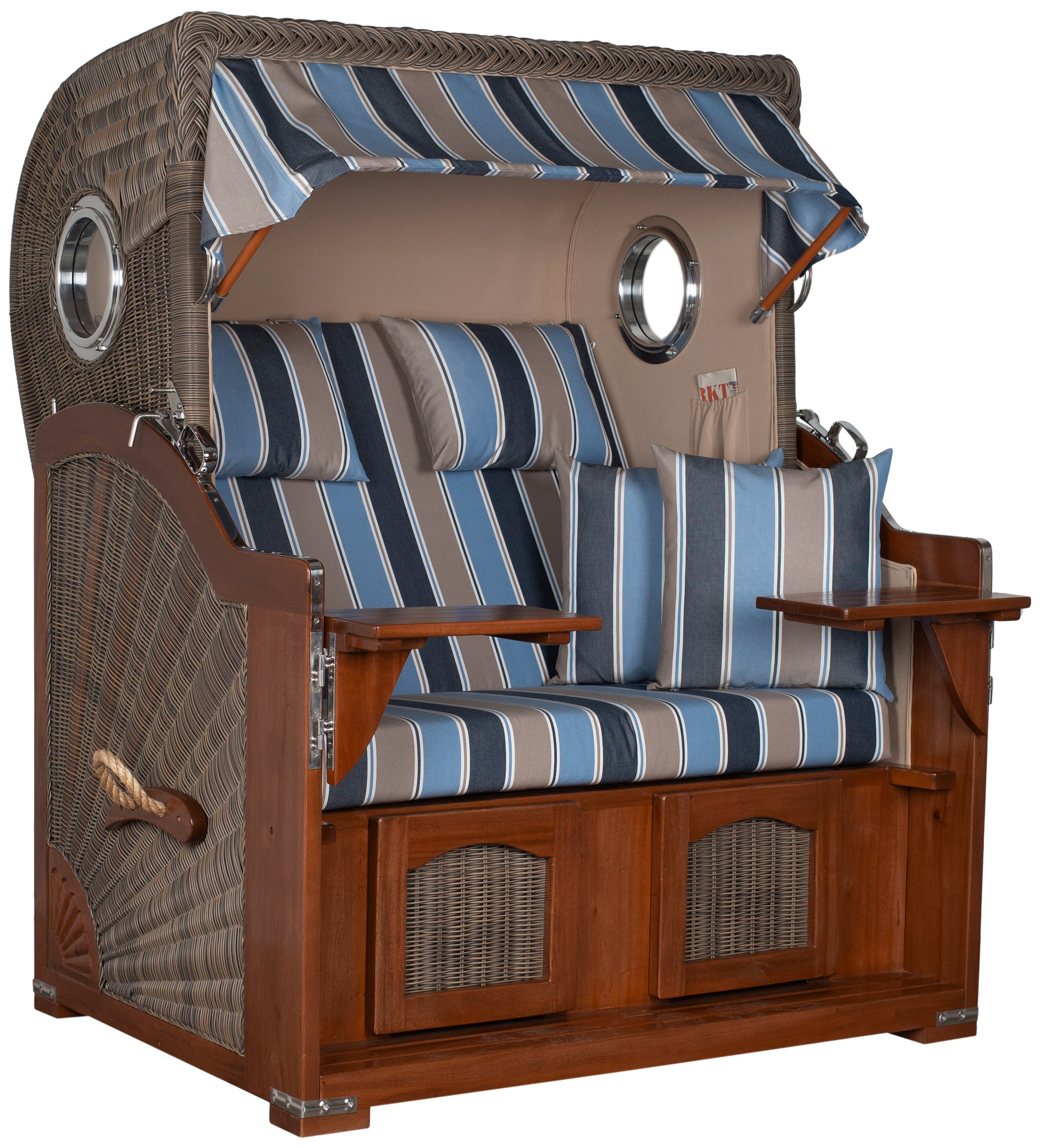 Strandkorb Düne Bullauge Mahagoni PE Grey Dessin 580 inkl. Sekt-/Champagnerkühler