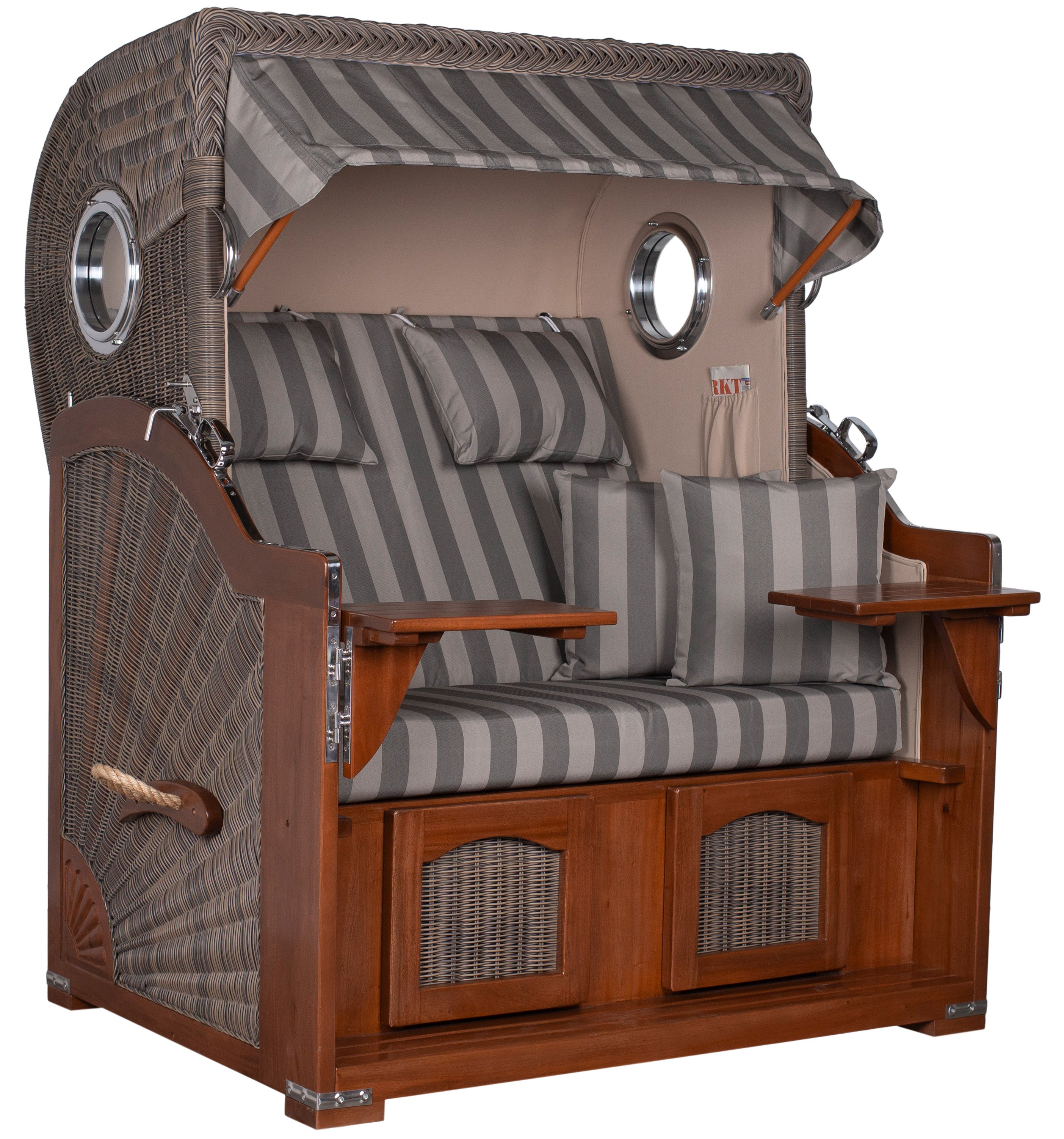 Strandkorb Düne Bullauge Mahagoni PE Grey Dessin 537 inkl. Sekt-/Champagnerkühler