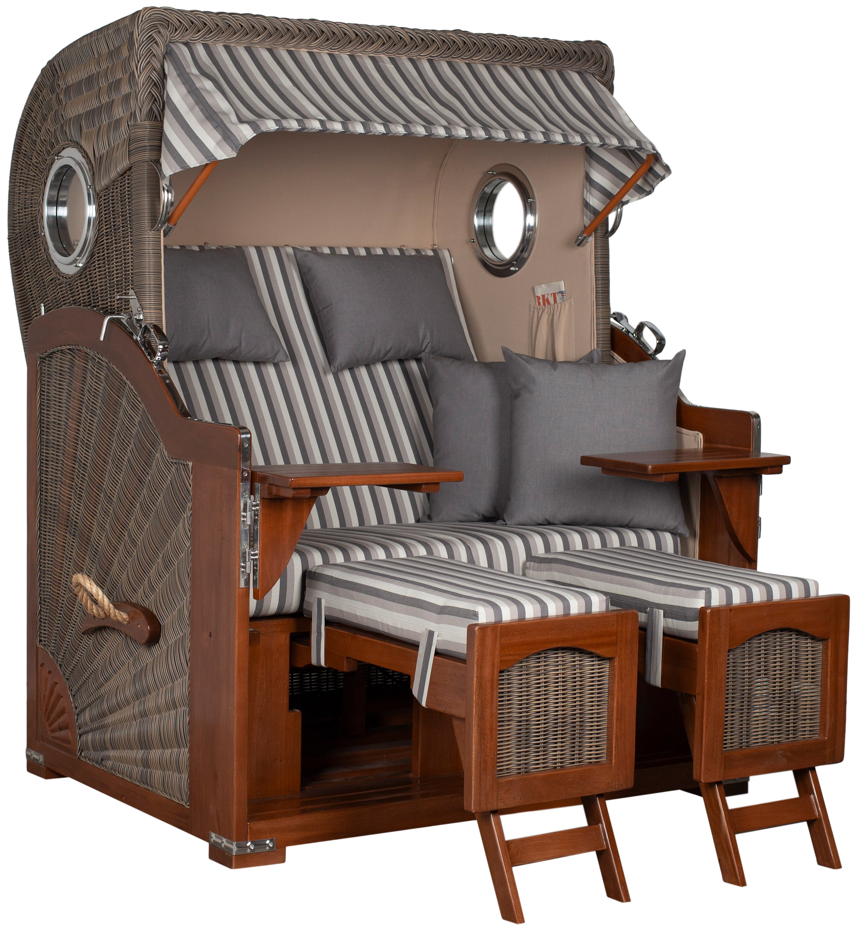 Strandkorb Düne Bullauge Mahagoni PE Grey Dessin 545 inkl. Sekt-/Champagnerkühler