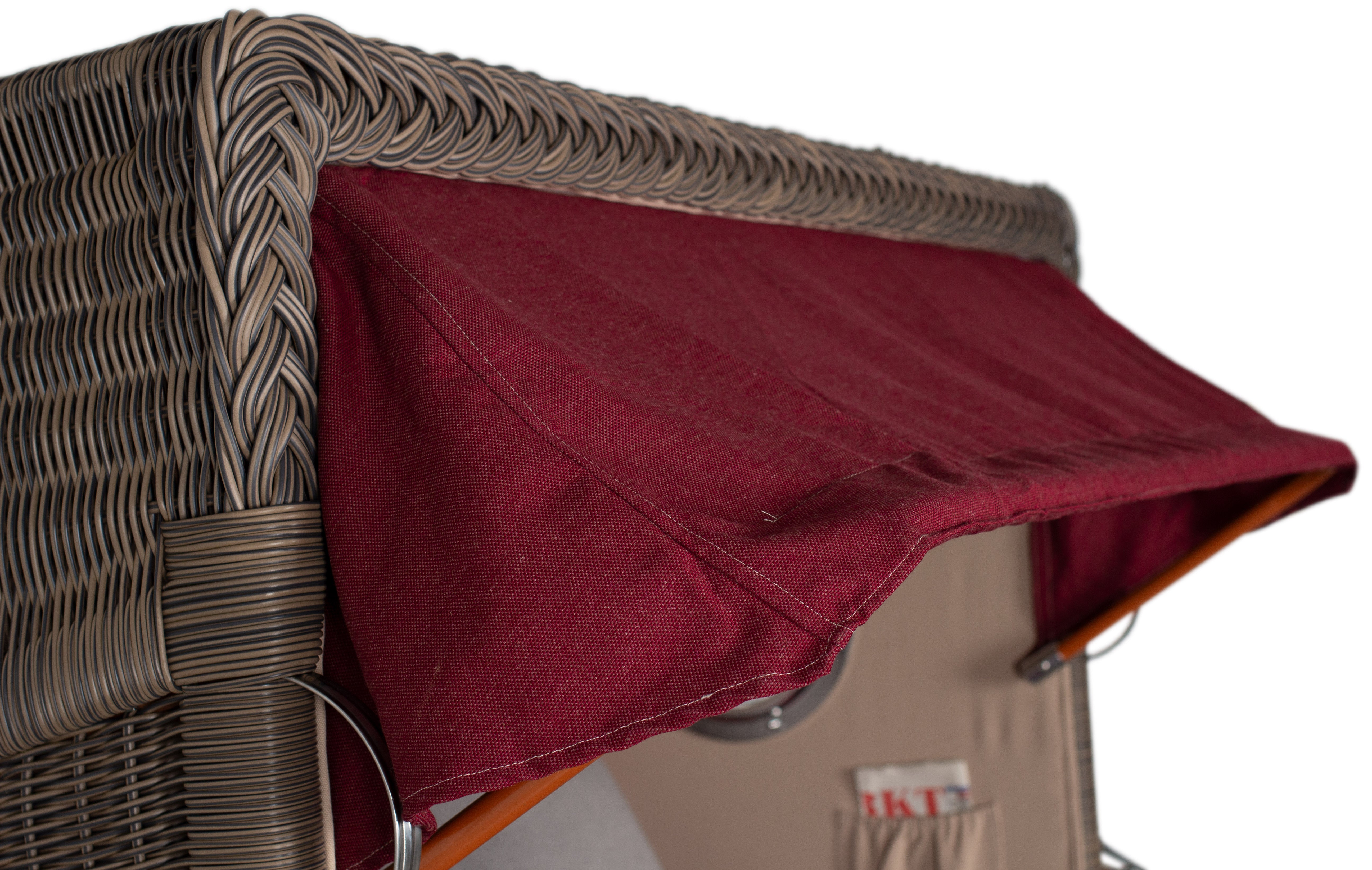 Strandkorb Düne Bullauge Mahagoni PE Grey Dessin 594 inkl. Sekt-/Champagnerkühler