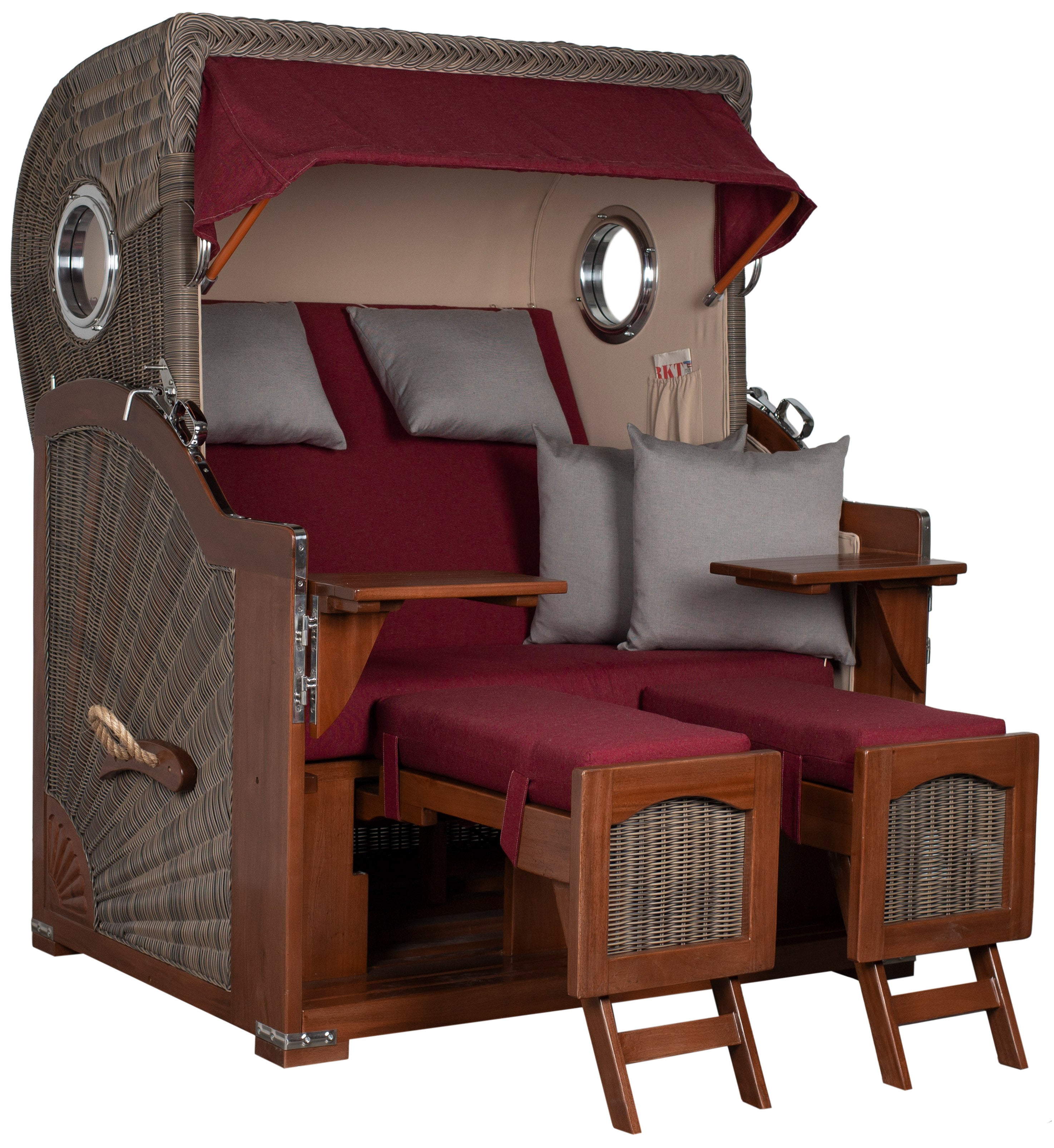 Strandkorb Düne Bullauge Mahagoni PE Grey Dessin 594 inkl. Sekt-/Champagnerkühler