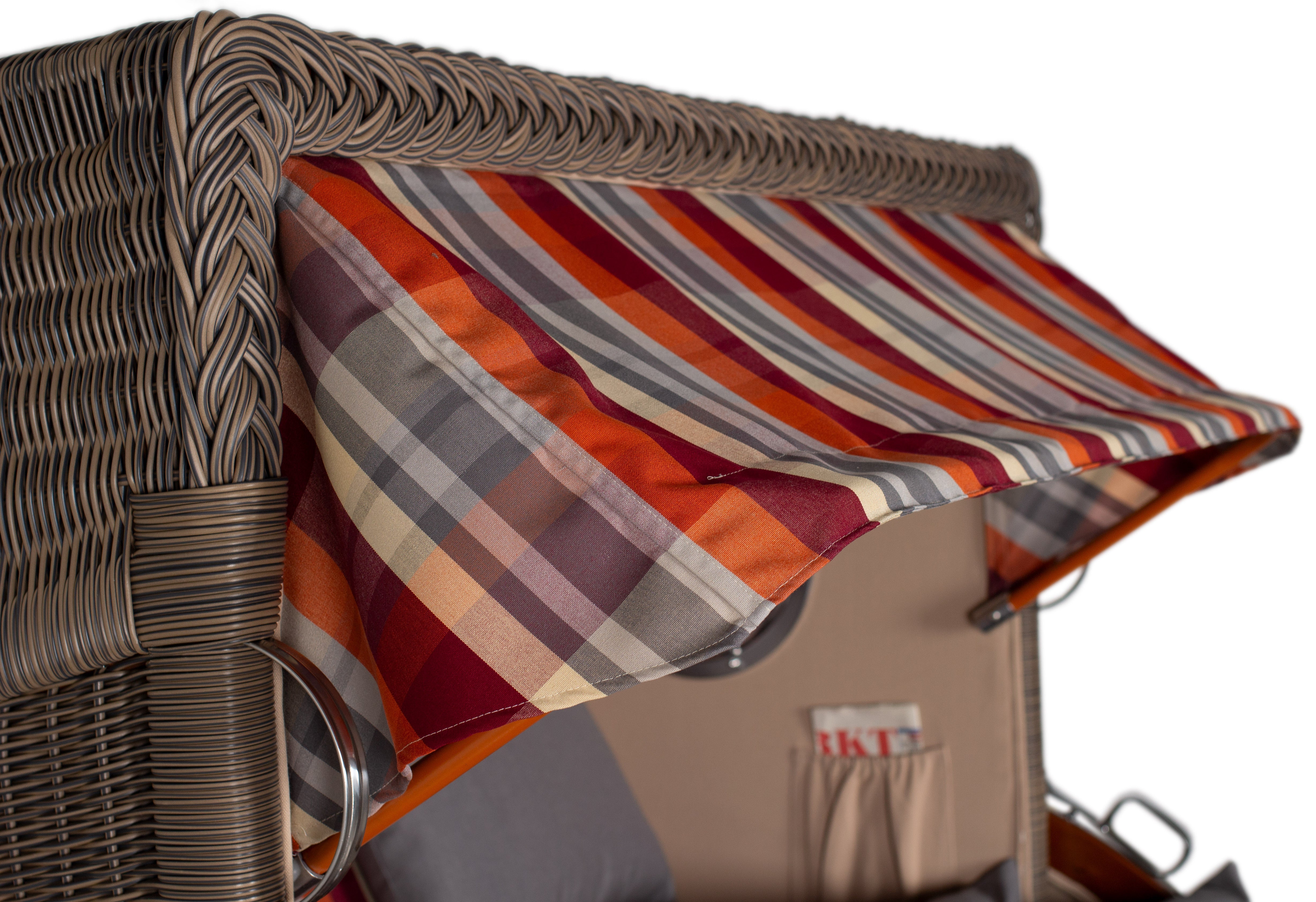 Strandkorb Düne Bullauge Mahagoni PE Grey Dessin 584 inkl. Sekt-/Champagnerkühler