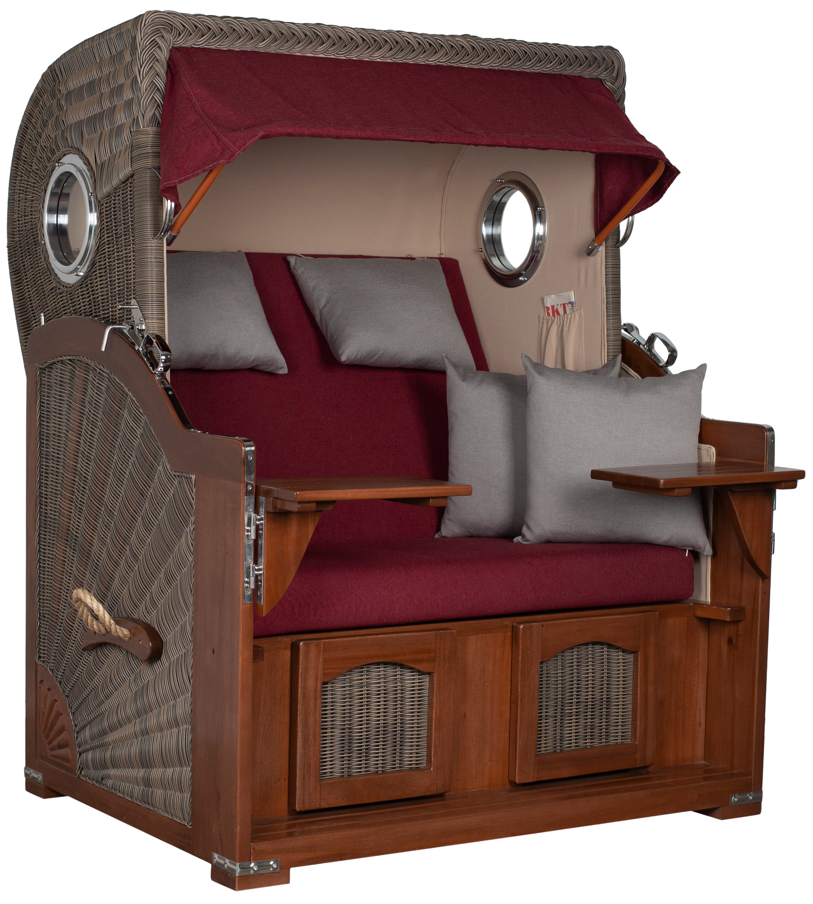 Strandkorb Düne Bullauge Mahagoni PE Grey Dessin 594 inkl. Sekt-/Champagnerkühler