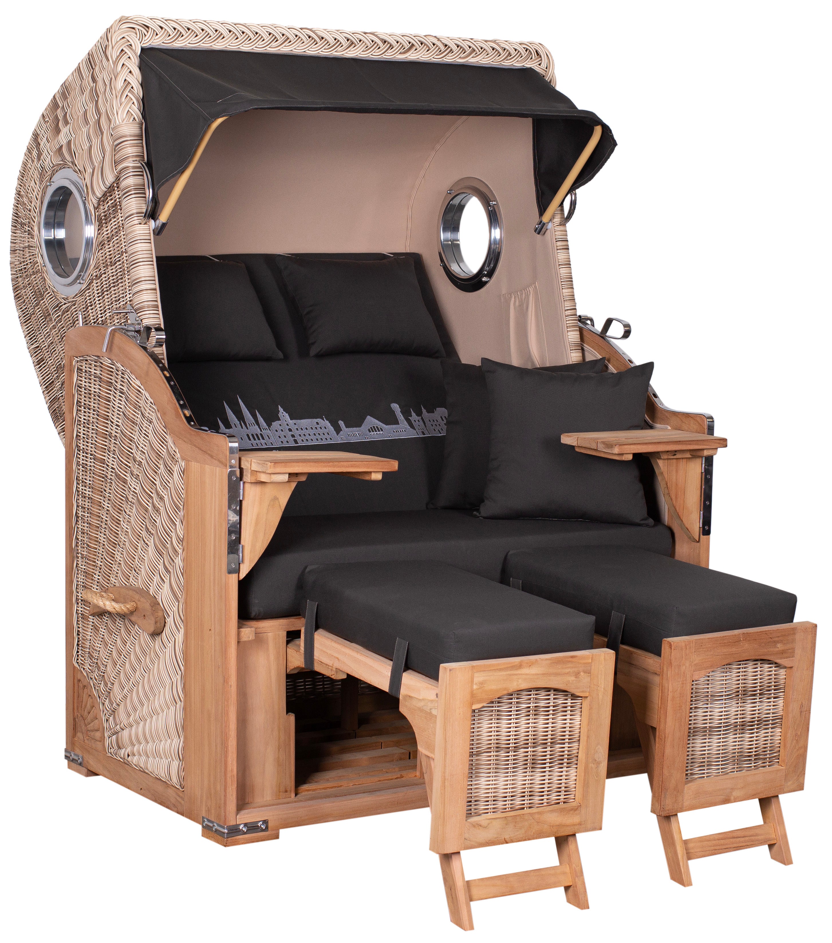 Strandkorb Düne Teak Skyline Oldenburg inkl. Sekt-/Champagnerkühler