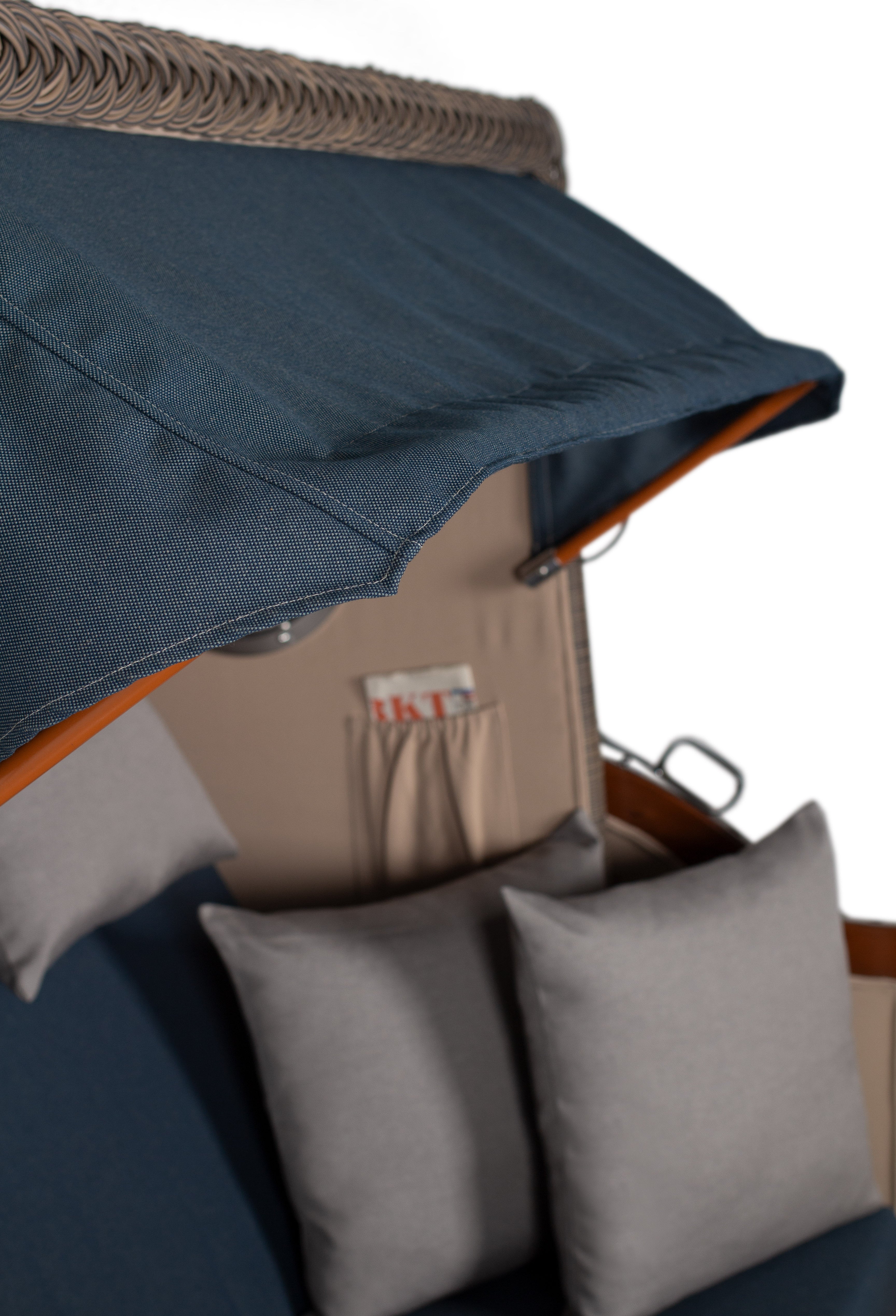 Strandkorb Düne Bullauge Mahagoni PE Grey Dessin 593 inkl. Sekt-/Champagnerkühler