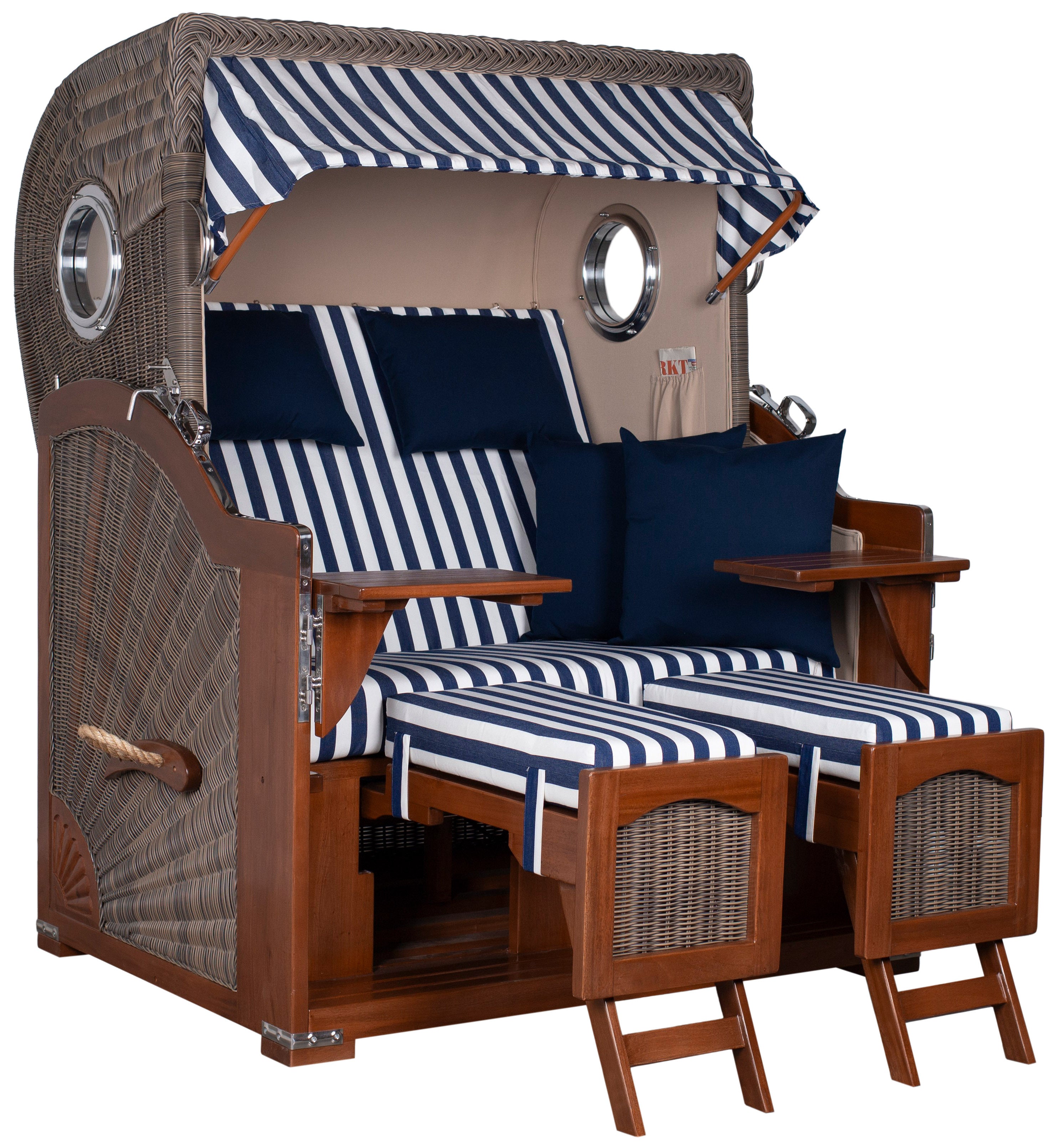 Strandkorb Düne Bullauge Mahagoni PE Grey Dessin 518 inkl. Sekt-/Champagnerkühler