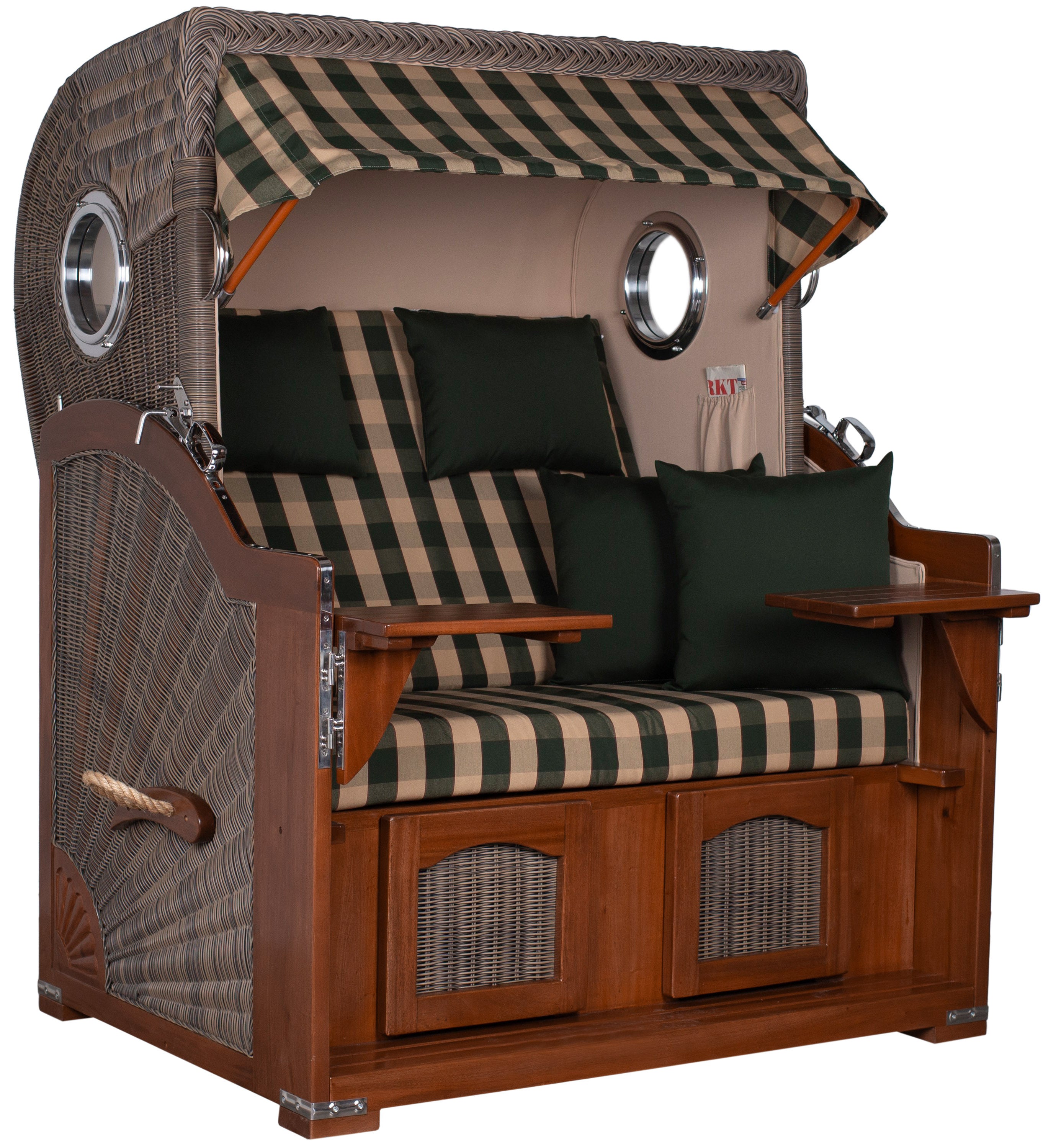 Strandkorb Düne Bullauge Mahagoni PE Grey Dessin 506 inkl. Sekt-/Champagnerkühler