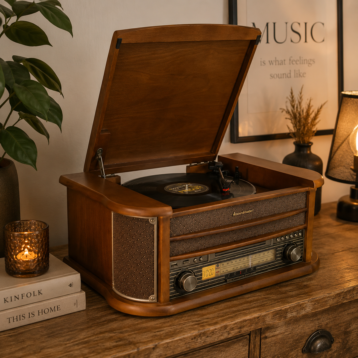 Nostalgie Stereoanlage mit UKW Radio, Plattenspieler, CD/MP3, USB, Encoding, Kassette, Bluetooth®