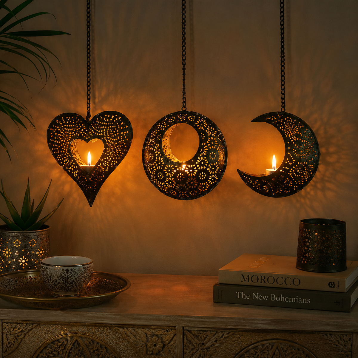 Orientalische Lichter 3er-Set (Herz + Sonne + Mond)