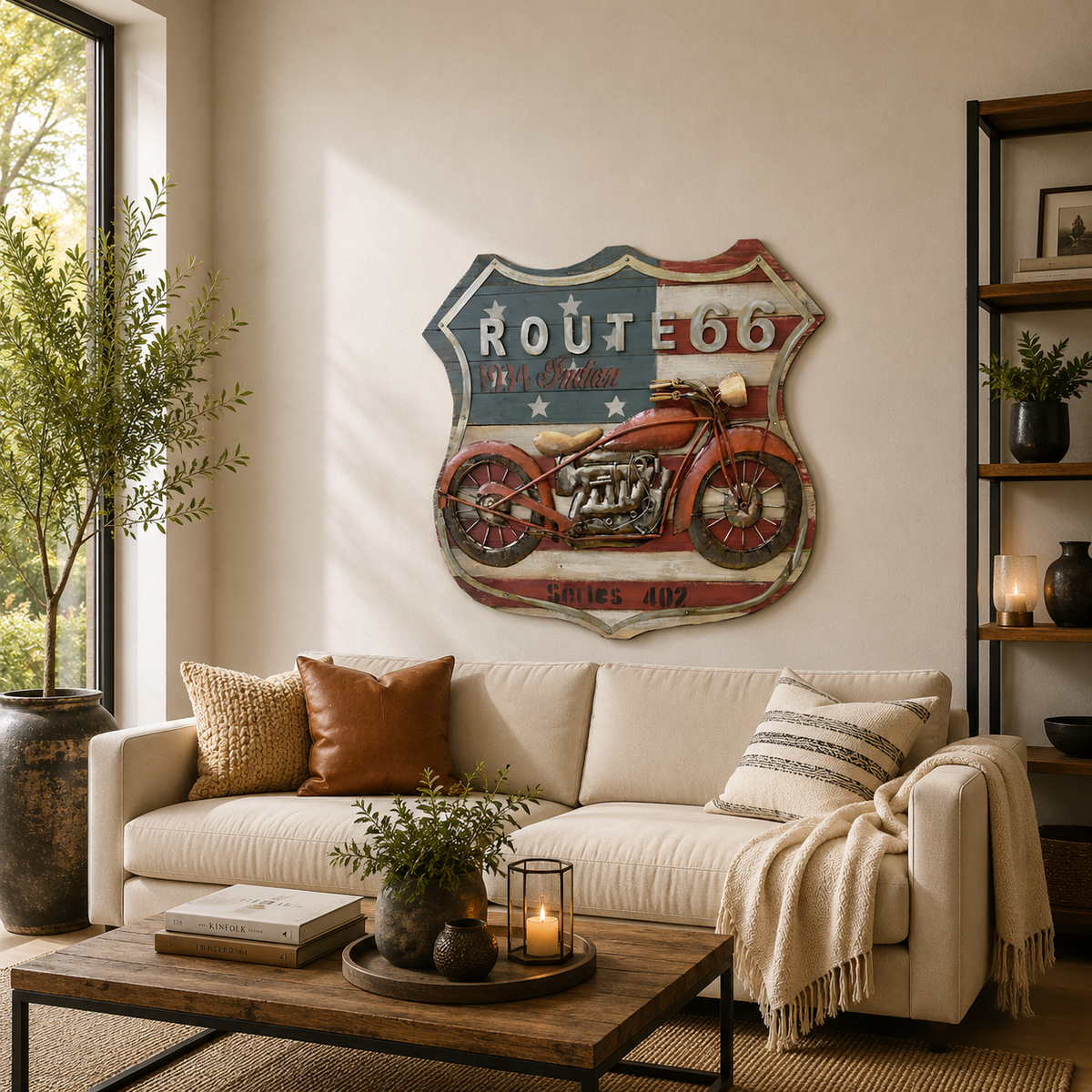 3D Metallbild Motorrad Route 66