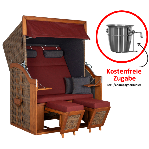 Strandkorb Tinnum Pinie PE griseum Dessin 575 inkl. Sekt-/Champagnerkühler