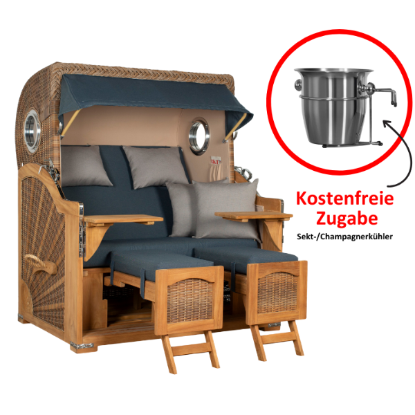 Strandkorb Düne Grande Bullauge PE Banana Dessin 593 inkl. Sekt-/Champagnerkühler