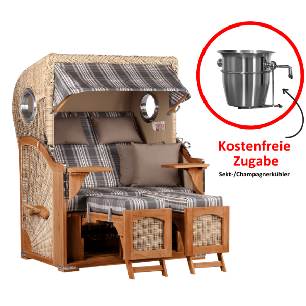 Strandkorb Düne Teak Bullauge Dessin 522 inkl. Sekt-/Champagnerkühler