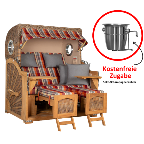 Strandkorb Düne Grande Bullauge PE Banana Dessin 584 inkl. Sekt-/Champagnerkühler