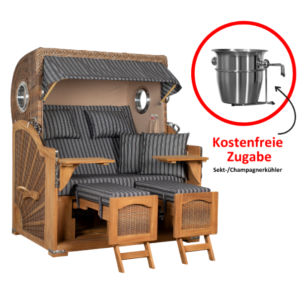 Strandkorb Düne Grande Bullauge PE Banana Dessin 500 inkl. Sekt-/Champagnerkühler